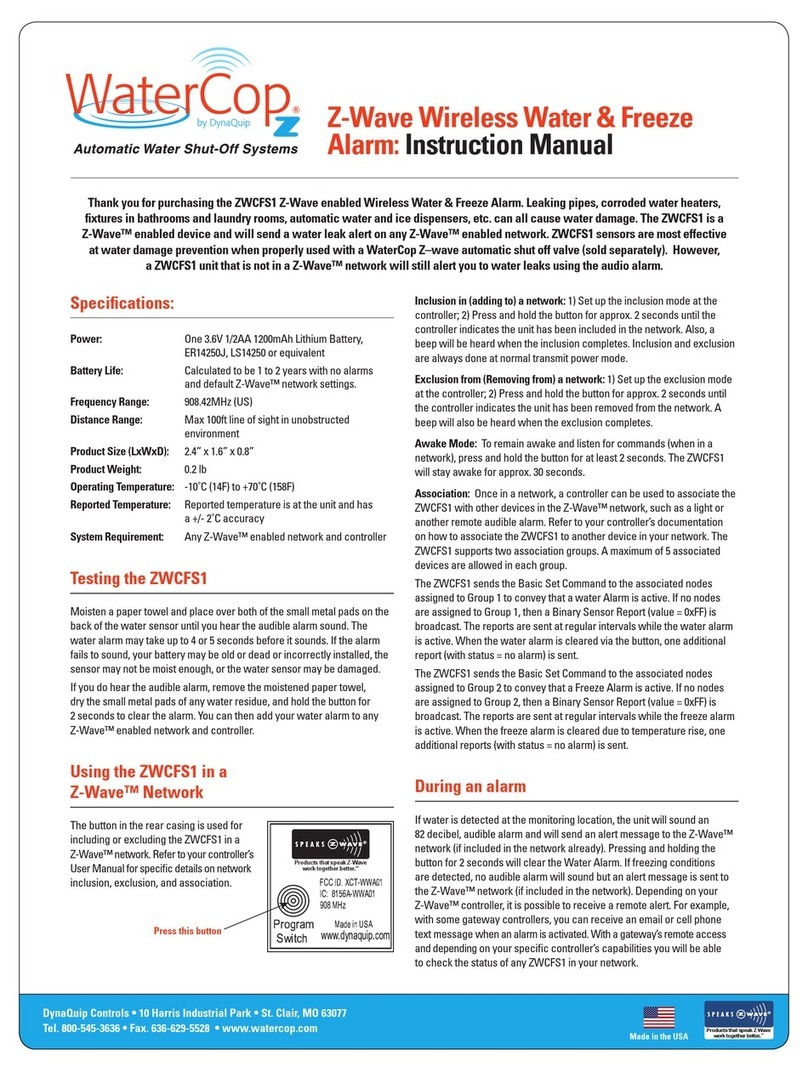 DynaQuip Controls WaterCop ZWCFS1 instruction manual