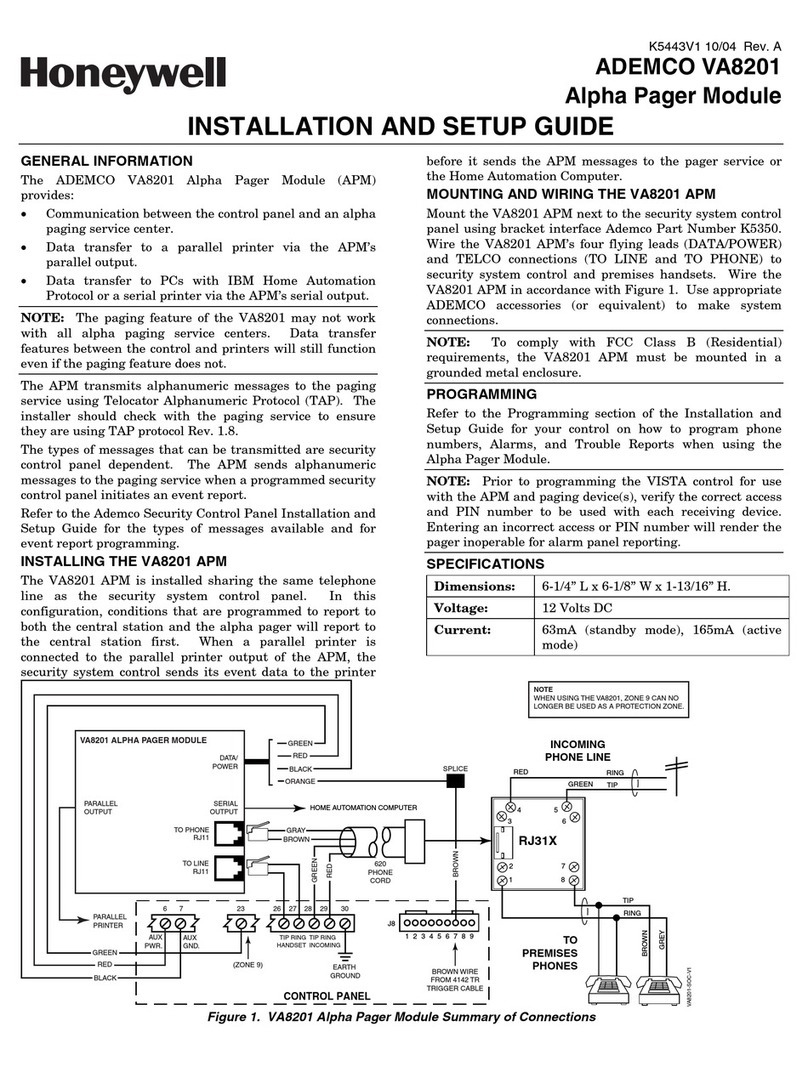 Honeywell ADEMCO VA8201 Assembly instructions Honeywell ADEMCO VA8201 Assembly instructions