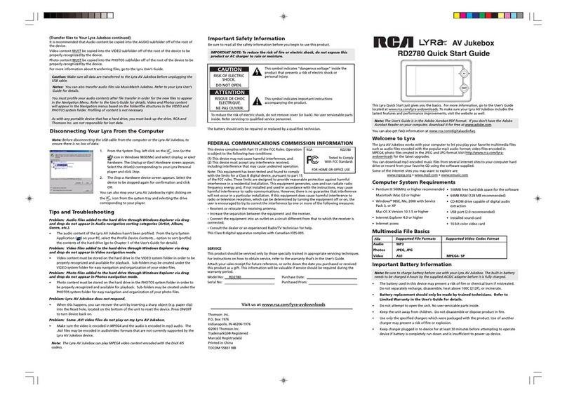RCA Lyra rd2780 quick start guide