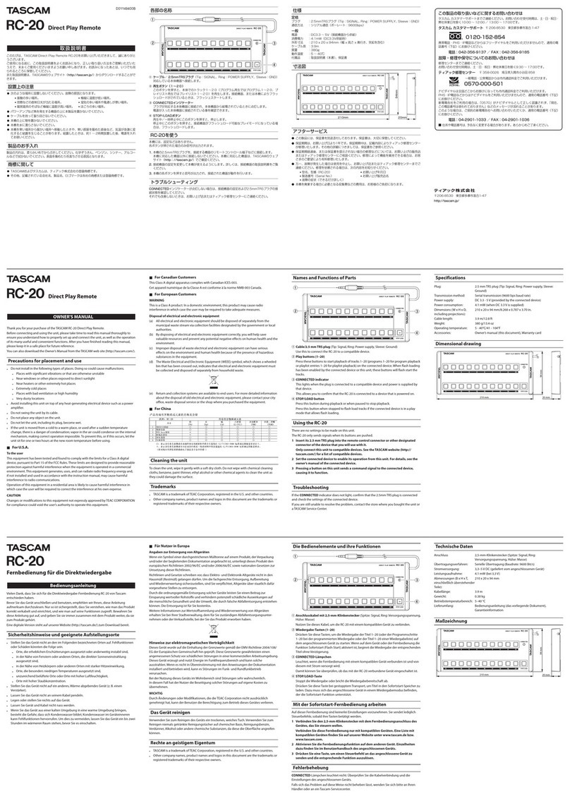 Tascam RC-20 User manual