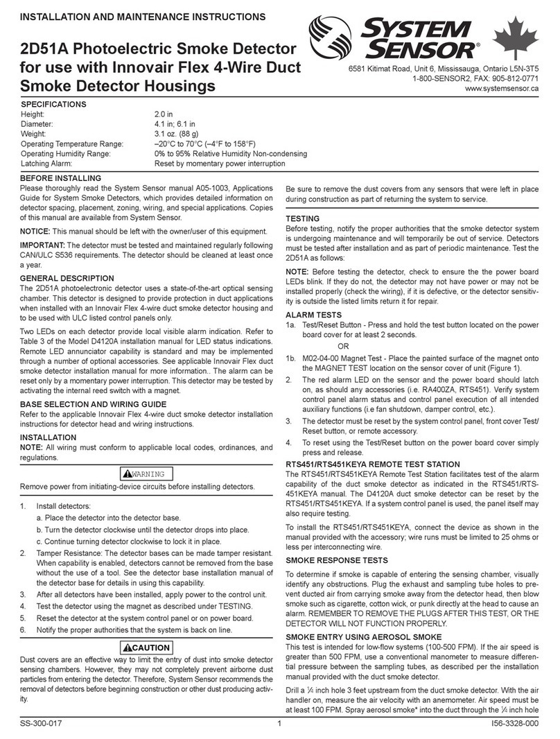 System Sensor 2D51A Installation and maintenance instructions