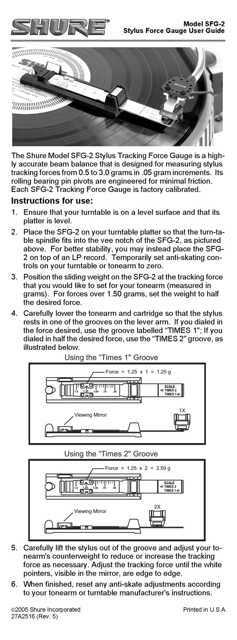 Shure SFG-2 user guide