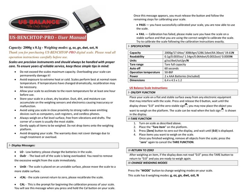US Balance US-BENCHTOP-PRO User manual
