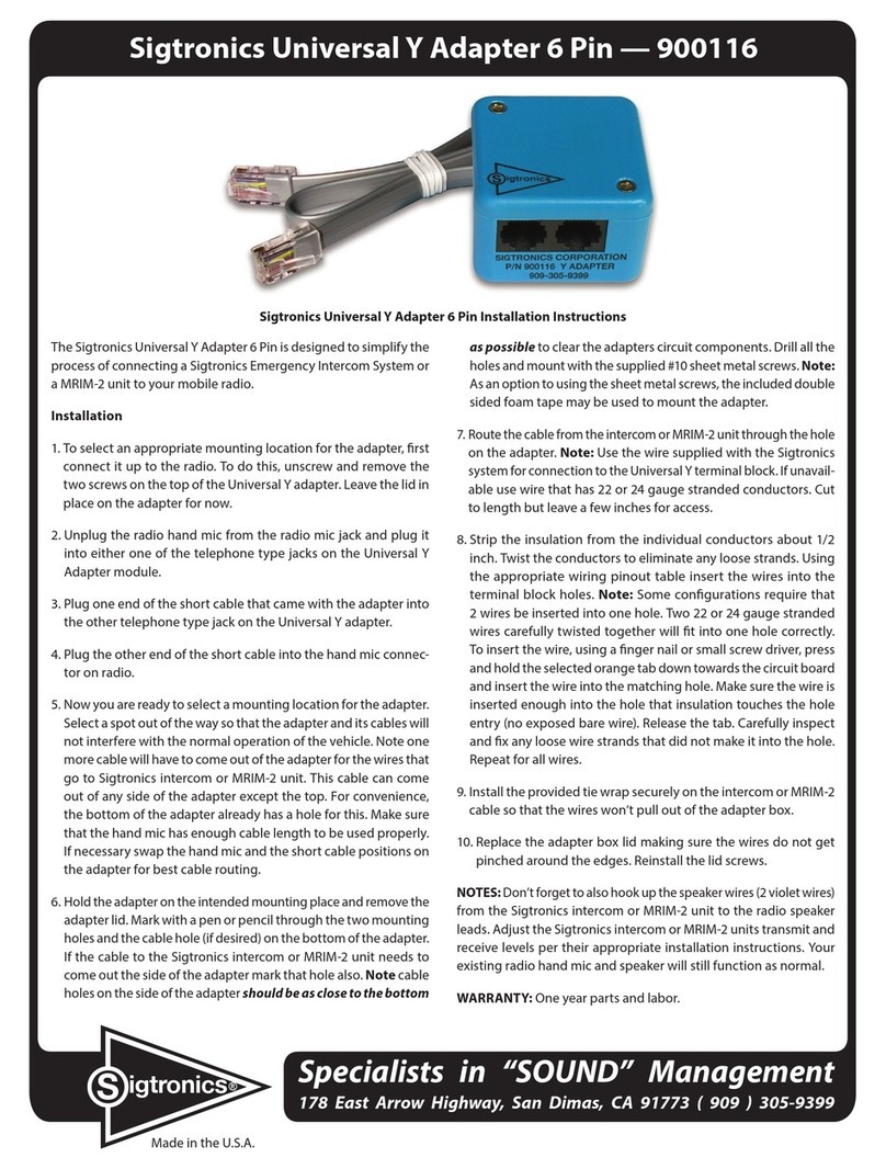 Sigtronics 900116 installation instructions