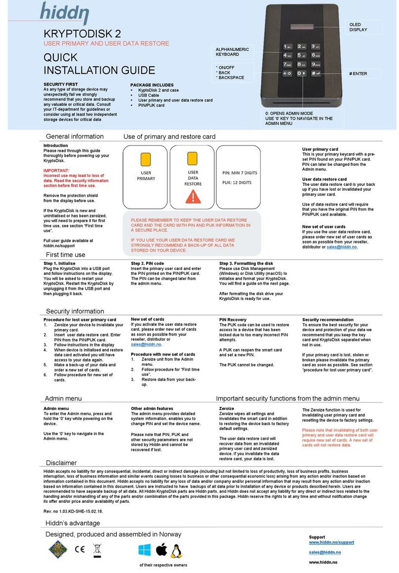 Hiddn KryptoDisk 2 Quick installation guide Hiddn KryptoDisk 2 Quick installation guide