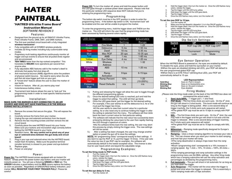 HATER PAINTBALL HATRED Ultralite Frame Board instruction manual