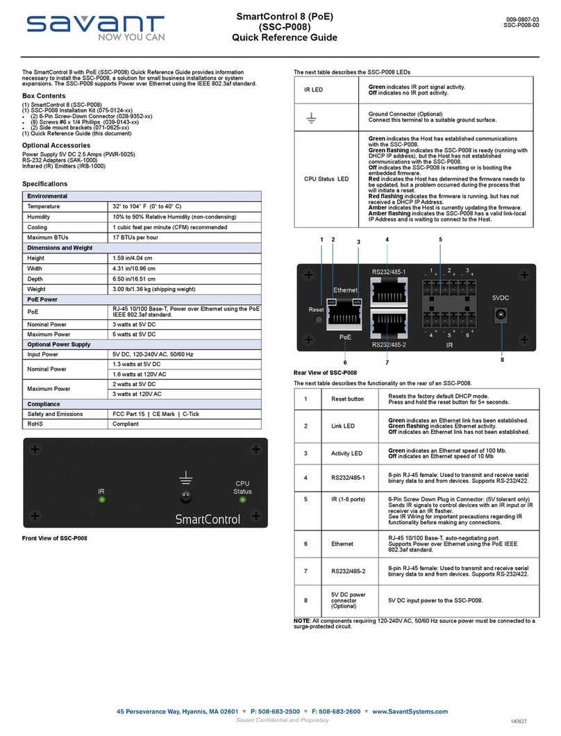 Savant SSC-P008 User manual Savant SSC-P008 User manual