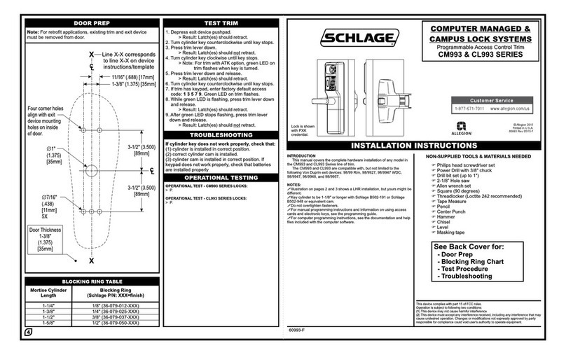 Schlage CM993 Series Installation instructions and information manual