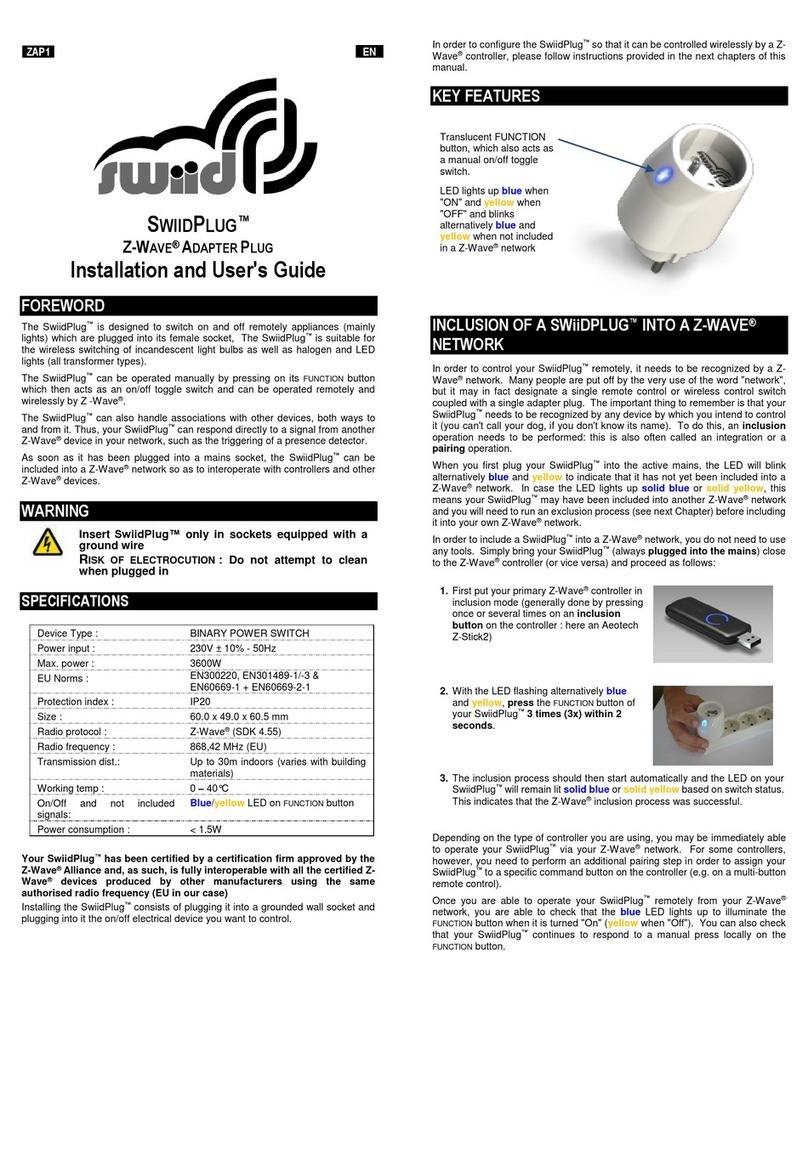 SWiiD SWIIDPLUG Z-WAVE Installation and user guide