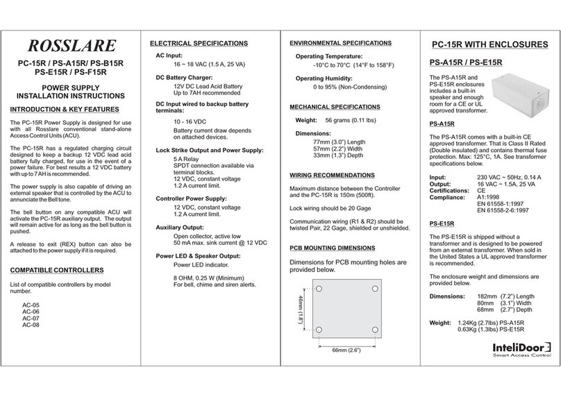 Rosslare PC-15R Installation instructions and operators manual