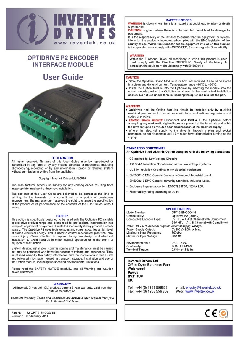 Invertek Drives OPT-2-ENCOD-IN user guide
