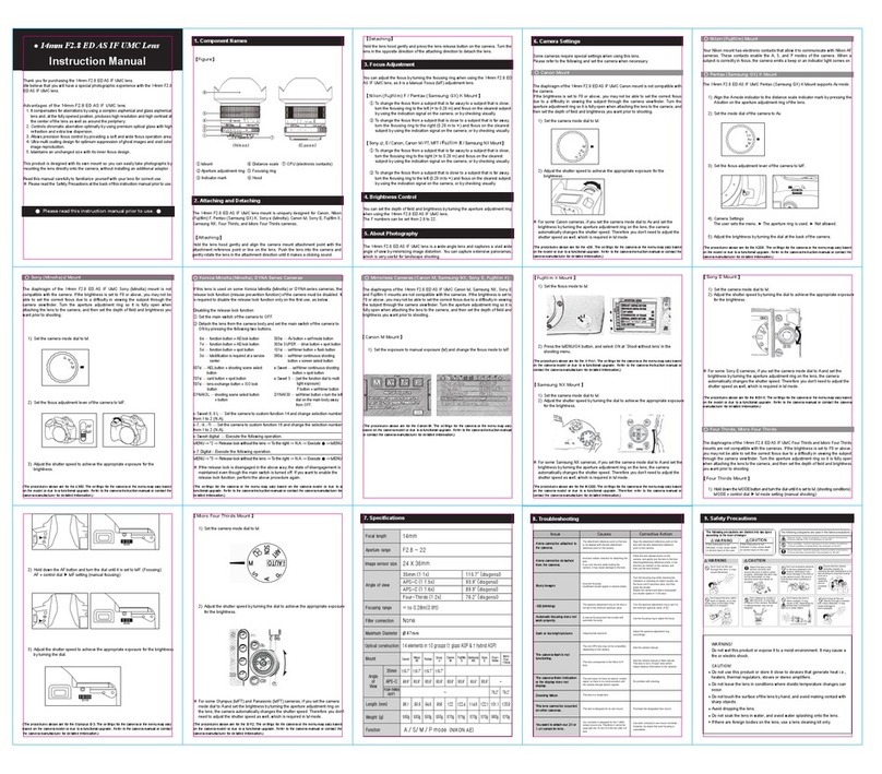 Rokinon 14mm F2.8 ED AS IF UMC Lens User manual