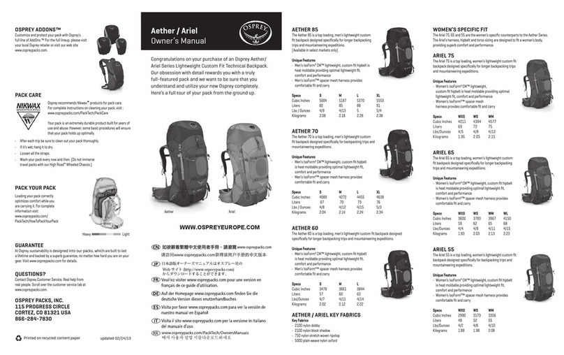 Osprey ARIEL 65 owner's manual
