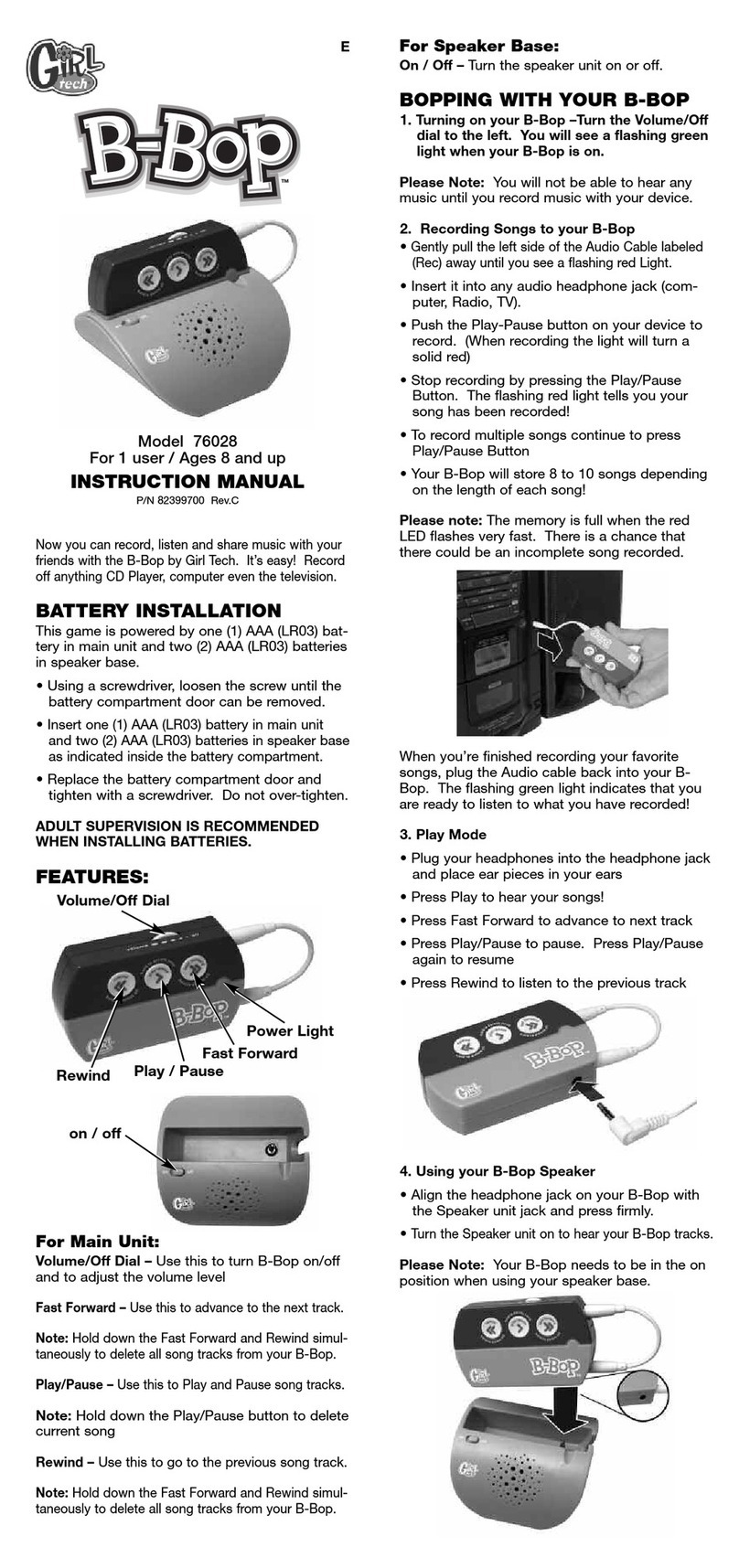 Girl tech B-Bop 76028 instruction manual