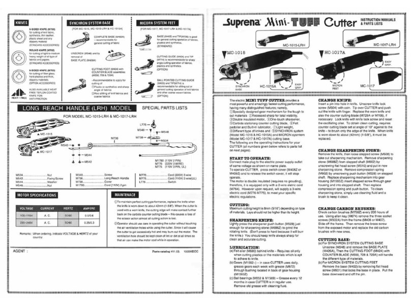 Suprena Mini-TUFF MC-1015 Instruction manuals & parts lists