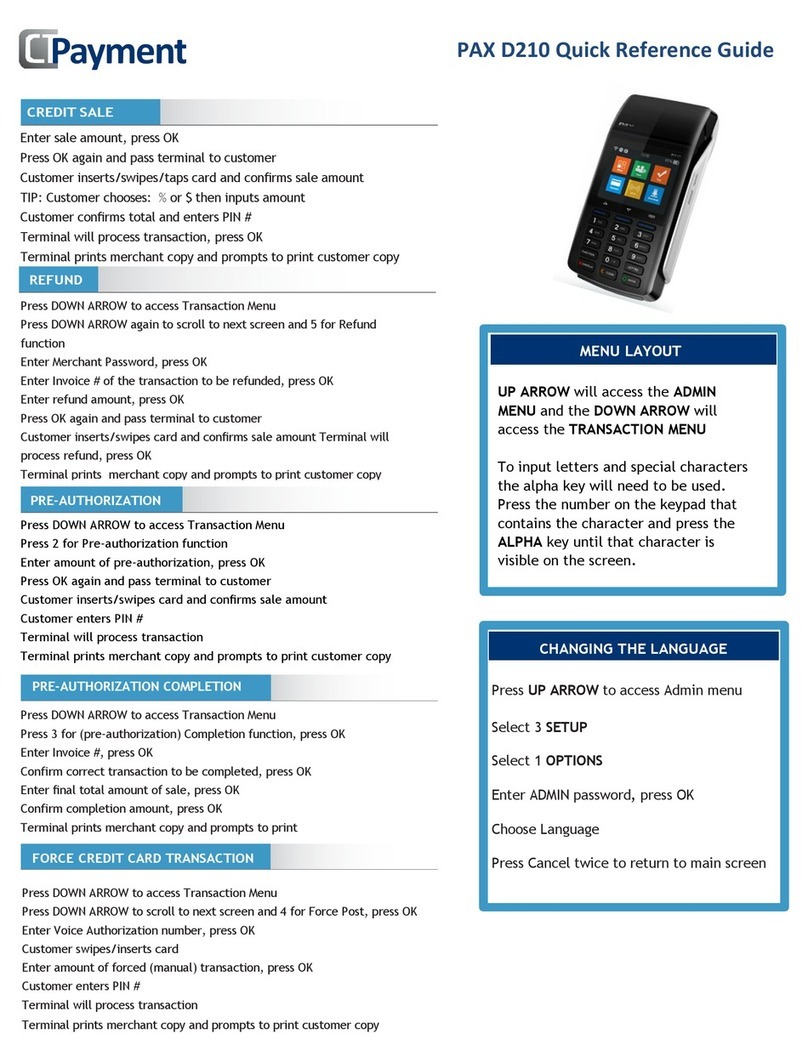 CT PAYMENT PAX D210 Quick reference guide