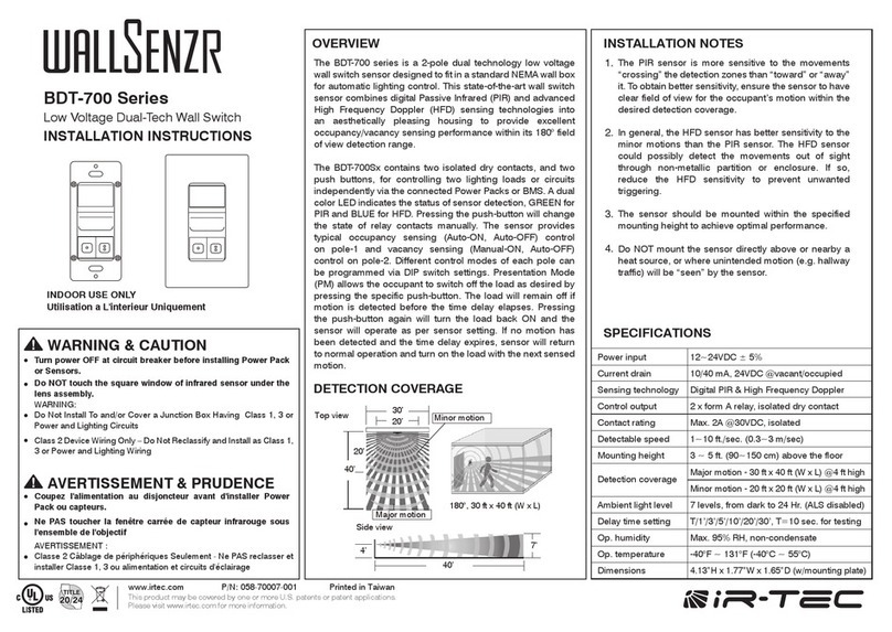 IR-Tec WallSenzr BDT-700 Series Installation instructions and operators manual