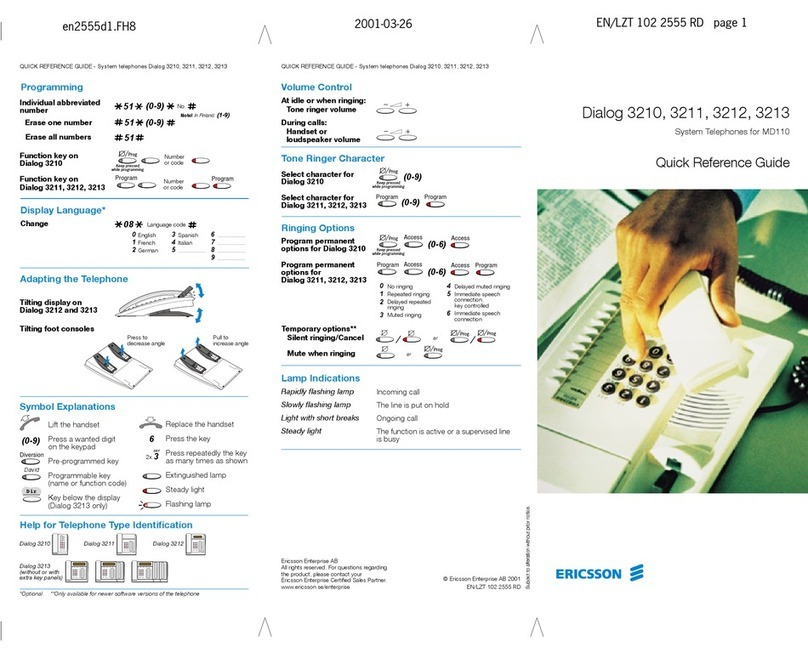 Ericsson Dialog 3210 Quick reference guide