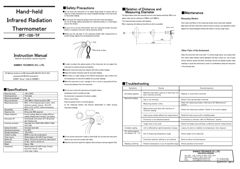 Shinko IRT-100-TF instruction manual