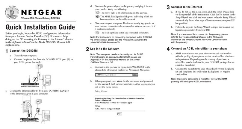 NETGEAR DG824M - 802.11b Wireless ADSL Modem Quick installation guide