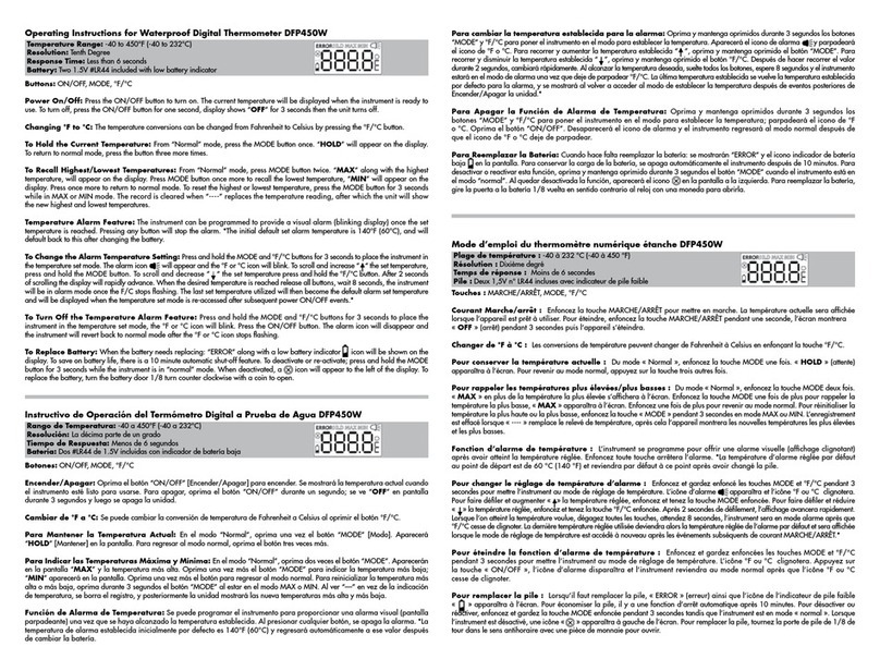 Cooper DFP450W operating instructions
