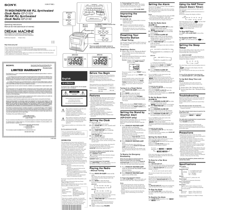 Sony ICF-C153V operating instructions