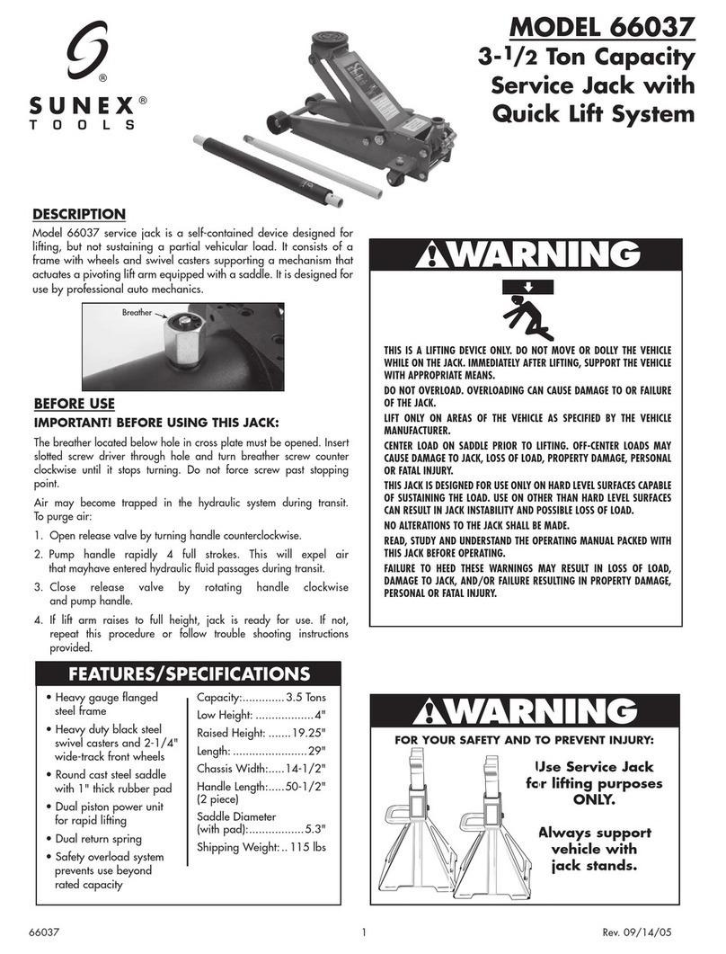 Sunex 66037 operating manual