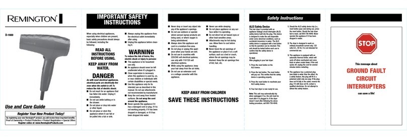 Remington D-1600 Use and care guide