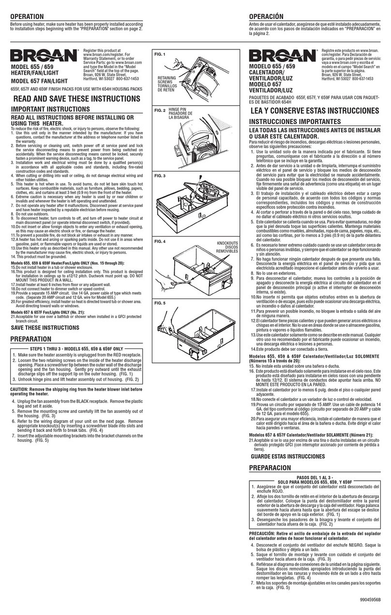 Broan 655 Installation instructions manual