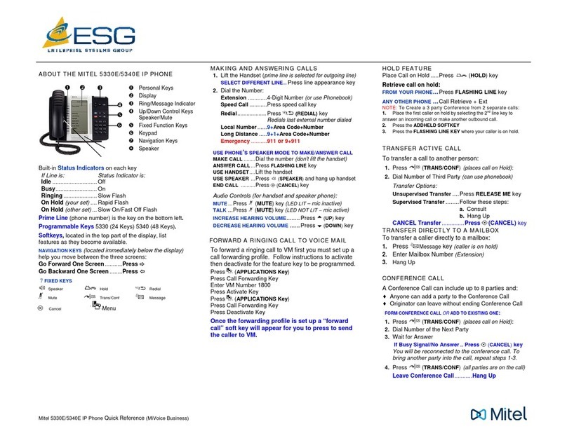 Mitel MiVoice 5340e quick reference
