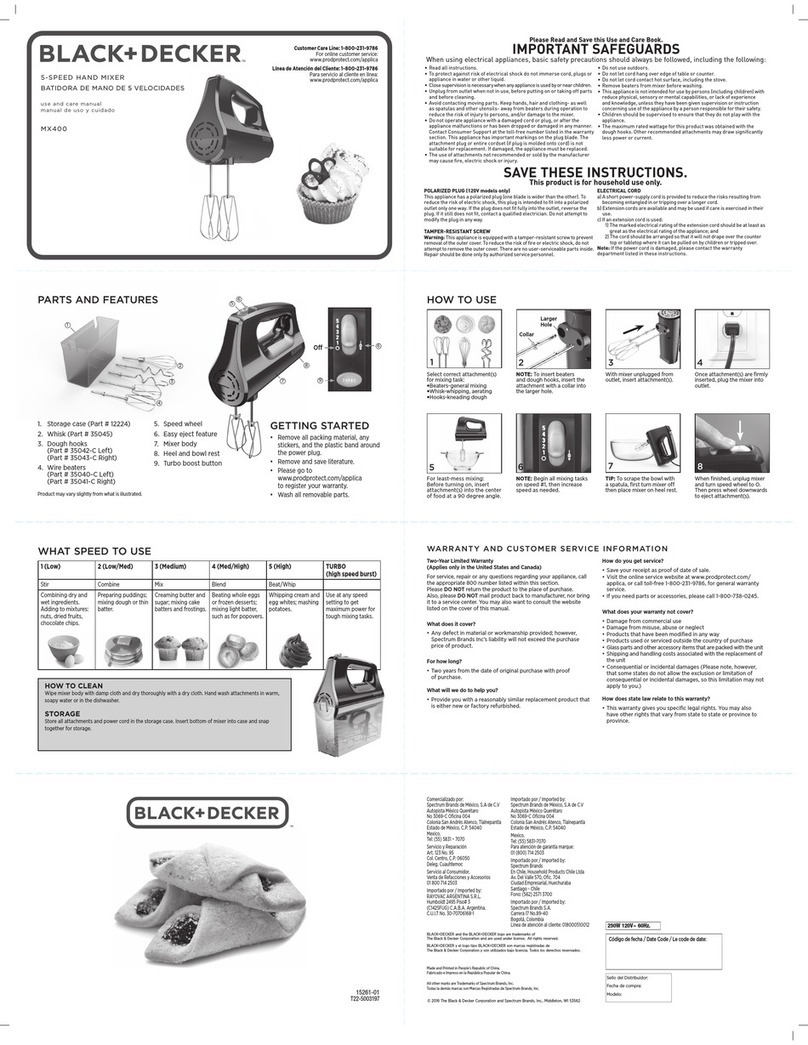 BLACK DECKER MX-400 use and care manual