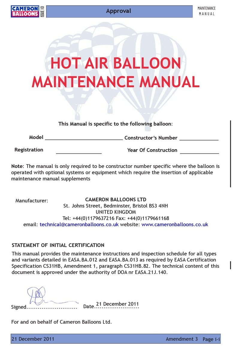 CAMERON BALOONS Shadow Maintenance manual