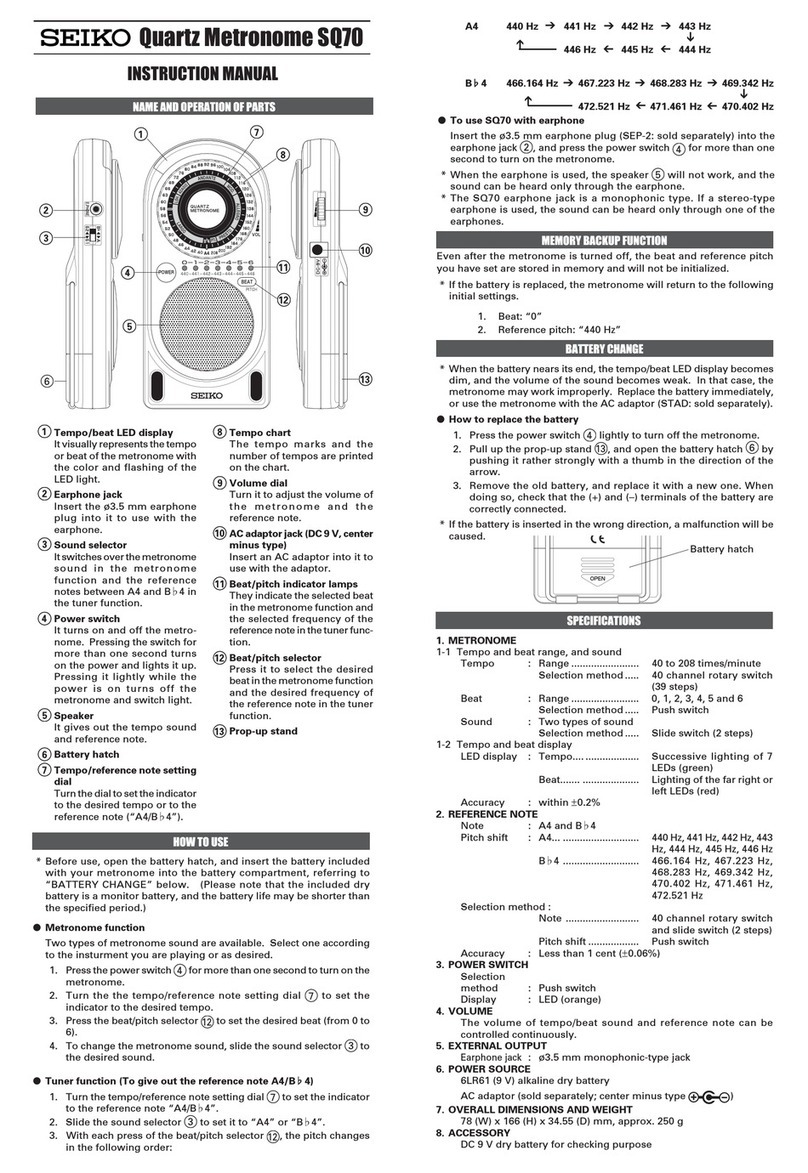 Seiko Quartz Metronome SQ70 instruction manual Seiko Quartz Metronome SQ70 instruction manual