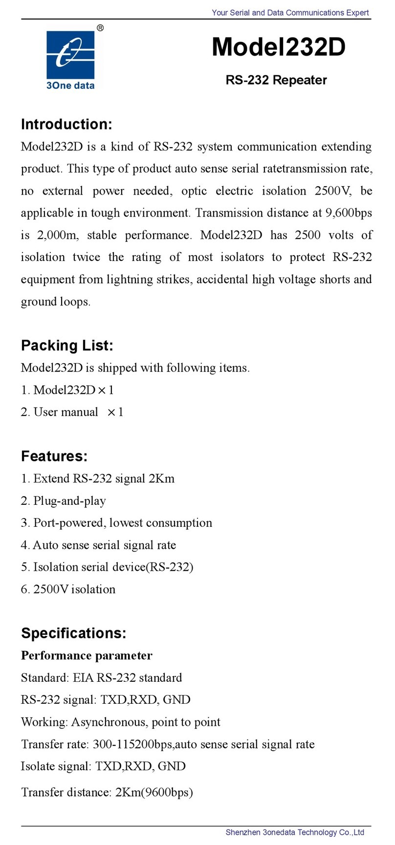 3One data Model232D User manual