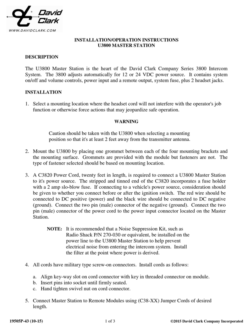 David Clark u3800 Installation & operation instructions David Clark u3800 Installation & operation instructions