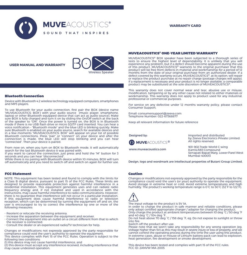 MUVEACOUSTICS BOX User manual and warranty