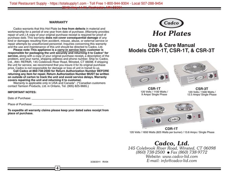 Cadco CSR-1T Use & care manual