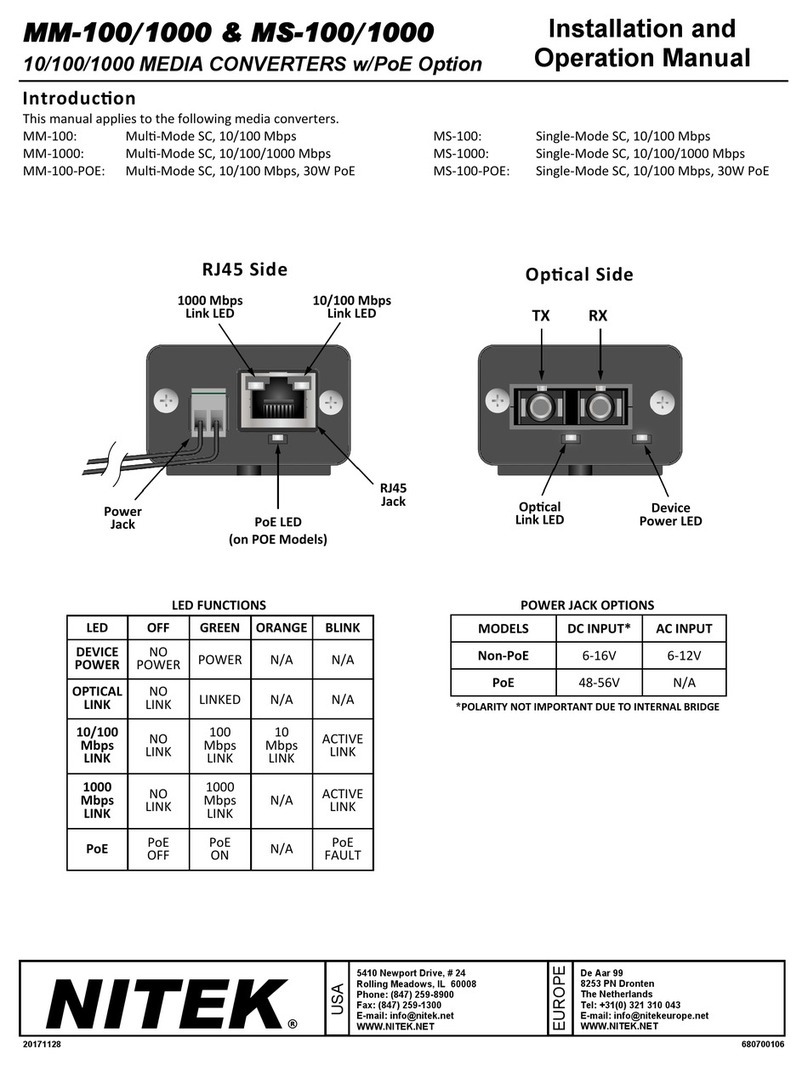 Nitek MM-100 Installation and operation manual