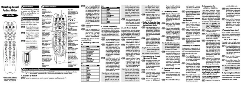 Universal Remote Control Easy Clicker UR3L-SR4 User manual