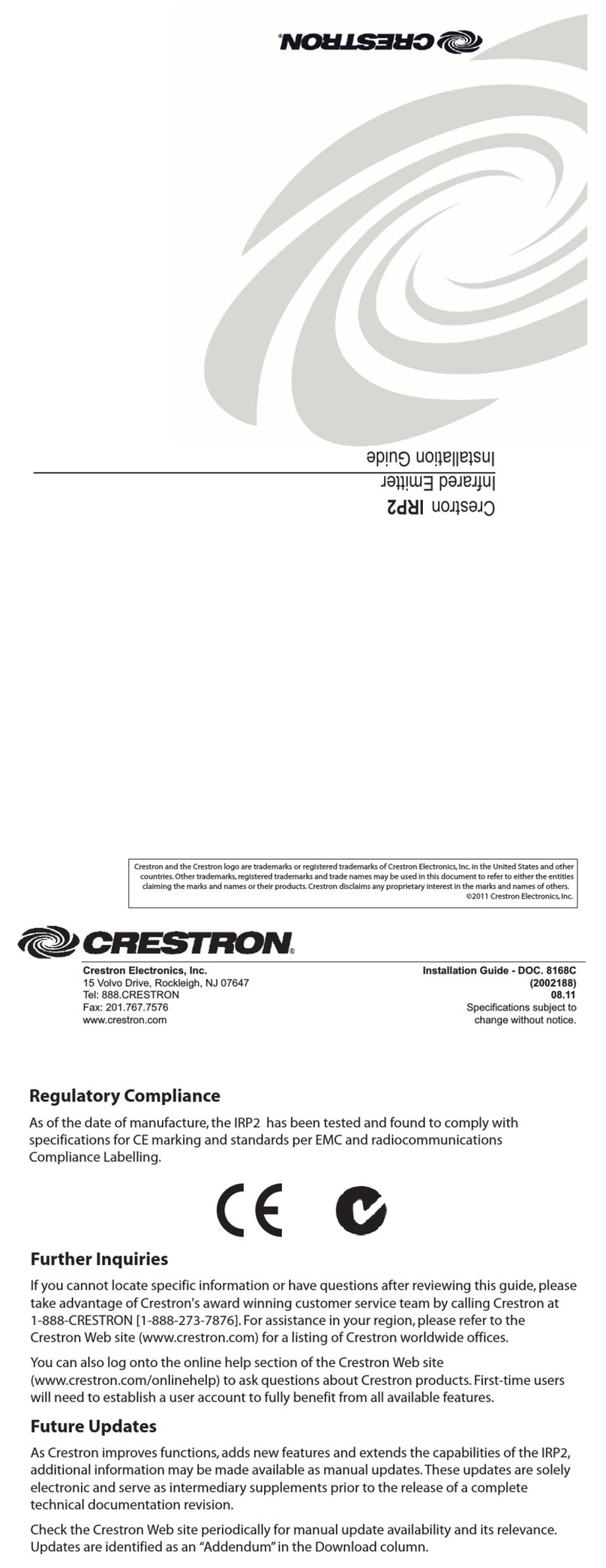 Crestron IRP2 User manual