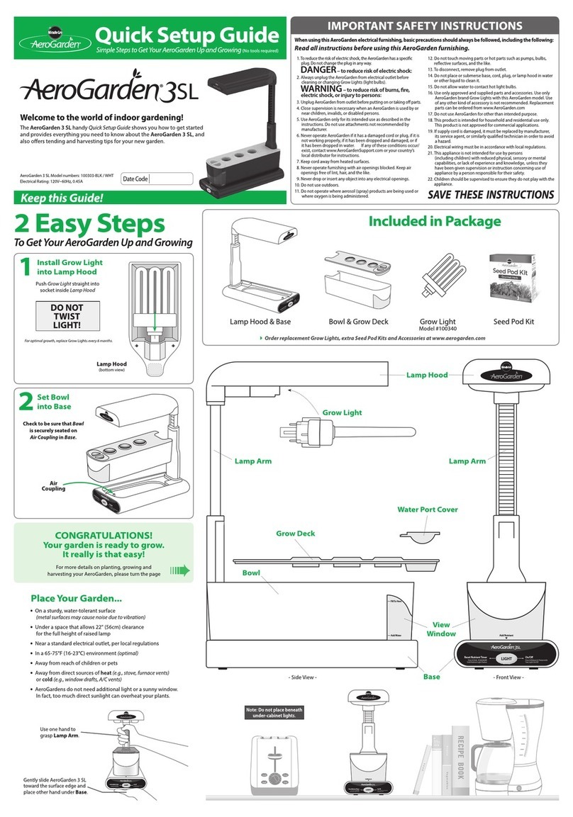 AeroGrow AeroGarden 3 SL Quick setup guide