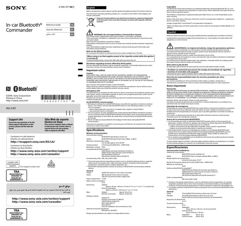 Sony RM-X7BT reference guide