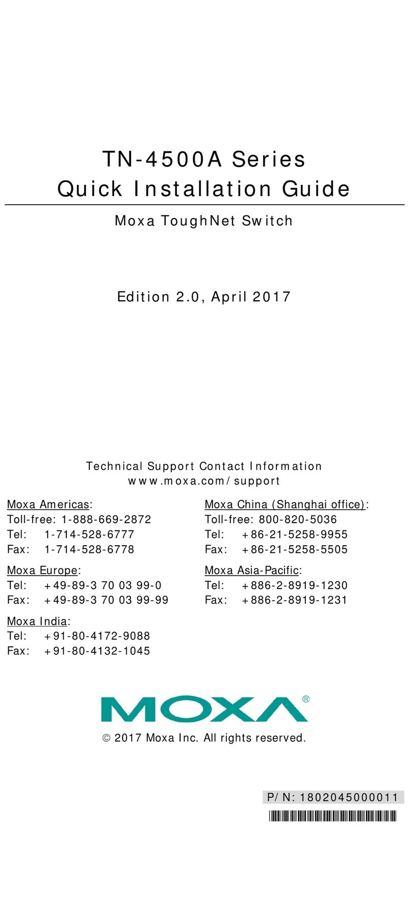 Moxa Technologies TN-4516A non-PoE series User manual Moxa Technologies TN-4516A non-PoE series User manual