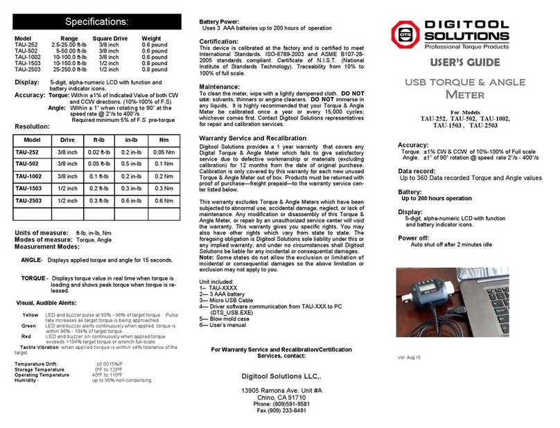 Digitool Solutions TAU-252 user guide