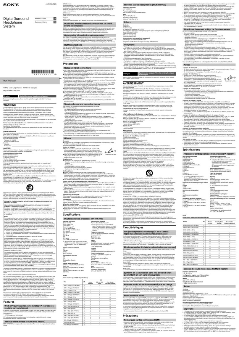 Sony MDR-HW700DS reference guide