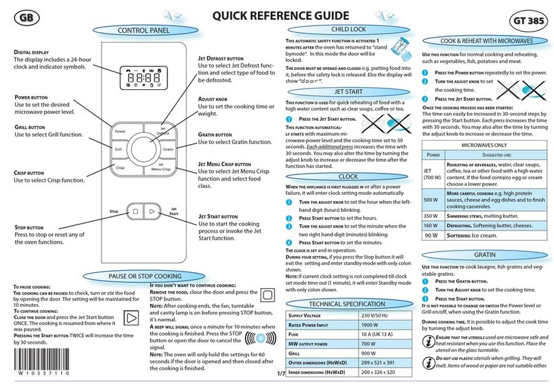 Whirlpool GT 385 Quick reference guide