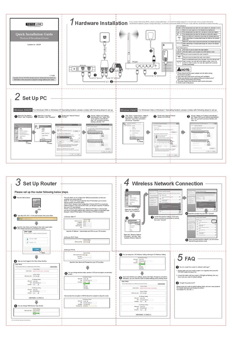 Toto Link A850R Quick installation guide