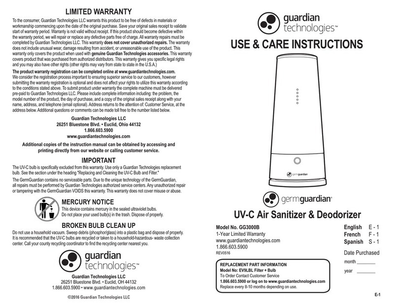 Germguardian GG3000B Use & care instructions
