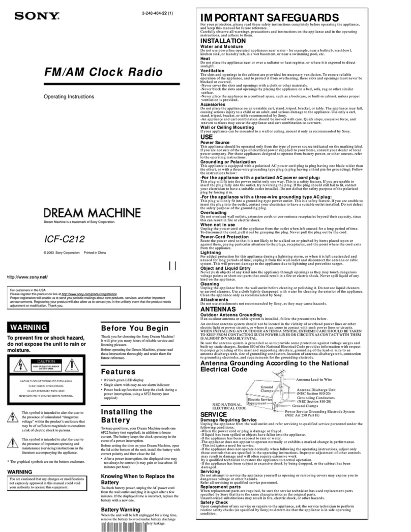 Sony ICF-C212 operating instructions