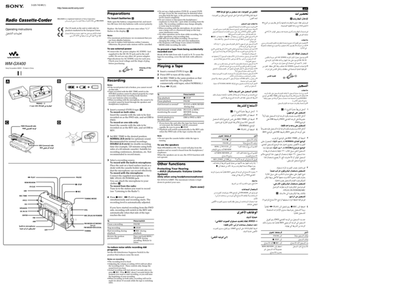 Sony Walkman WM-GX400 operating instructions